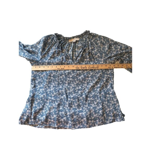 💖LOFT XS Blue Floral Ruffle Collar Peplum Blouse - Picture 7 of 7